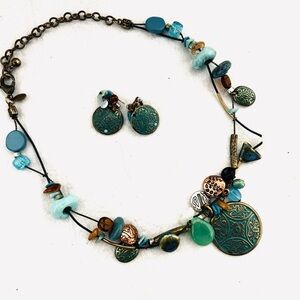 Chico’s Boho Multi Stone Turquoise 3 Pc Necklace and Earrings Set